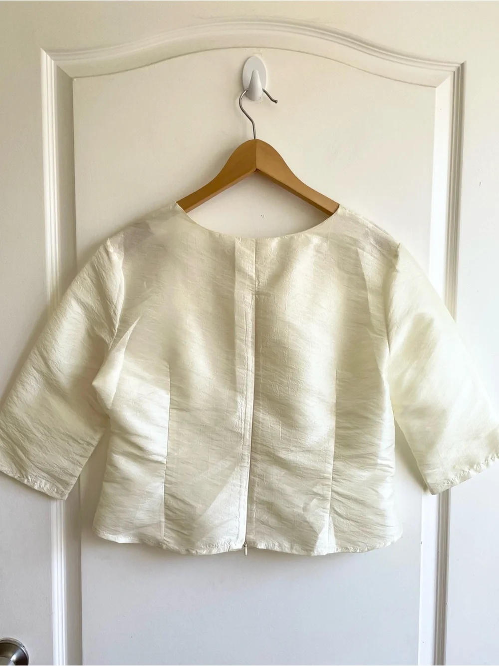 Kate Spade Taffeta Silk Square Neck Blouse Size 6 Cream Vintage Style 3/4 Sleeve